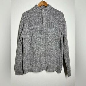 Marks & Spencer Vintage Knit Cotton Sweater 4 buttons Gray Mock Neck Size L
